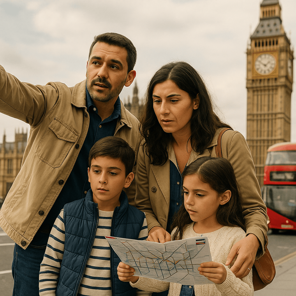 Rodzice z dziećmi odkrywają londyńskie zabytki i podróżują metrem