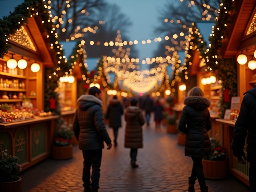 Polska rodzina odwiedza jarmark świąteczny w Londynie przy świetle dekoracji