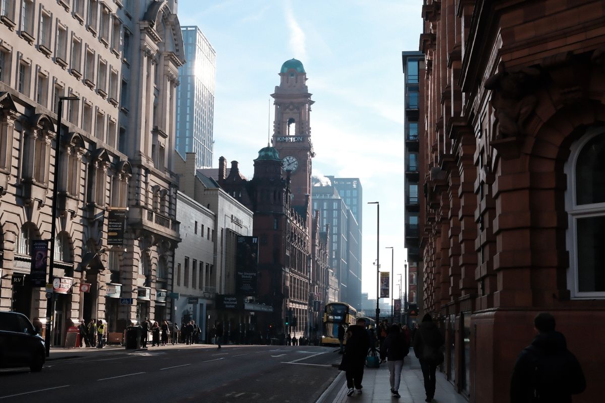 Panorama Manchesteru z nowoczesnymi wieżowcami
